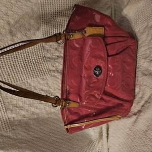 Coach Pink Patent Leather and Tan Leather Women's Bag